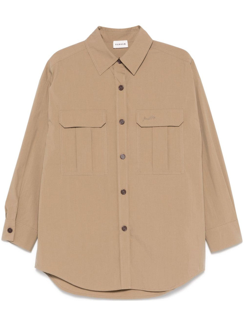 Beige logo-embroidered shirt 1