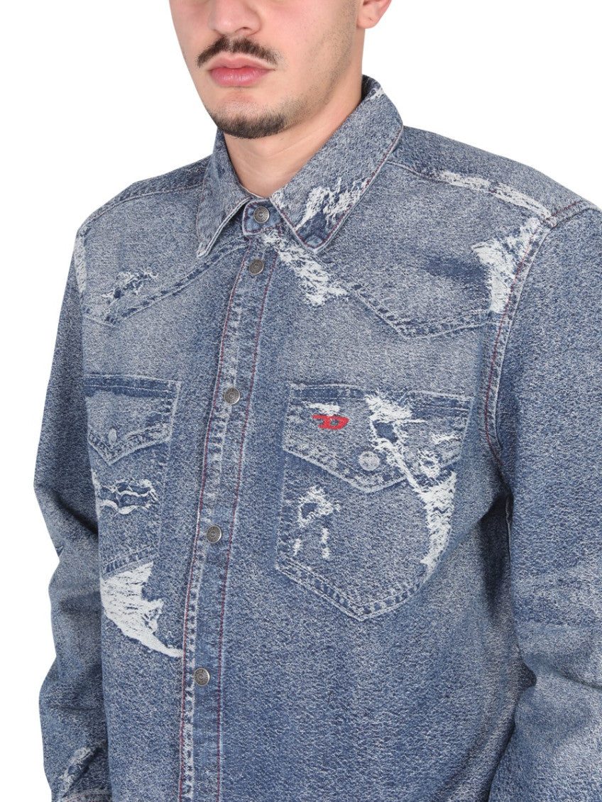 Blue Regular Distressed Shirt 4