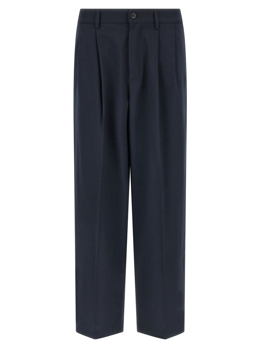 Dark Blue Loose Pleated Pants 1