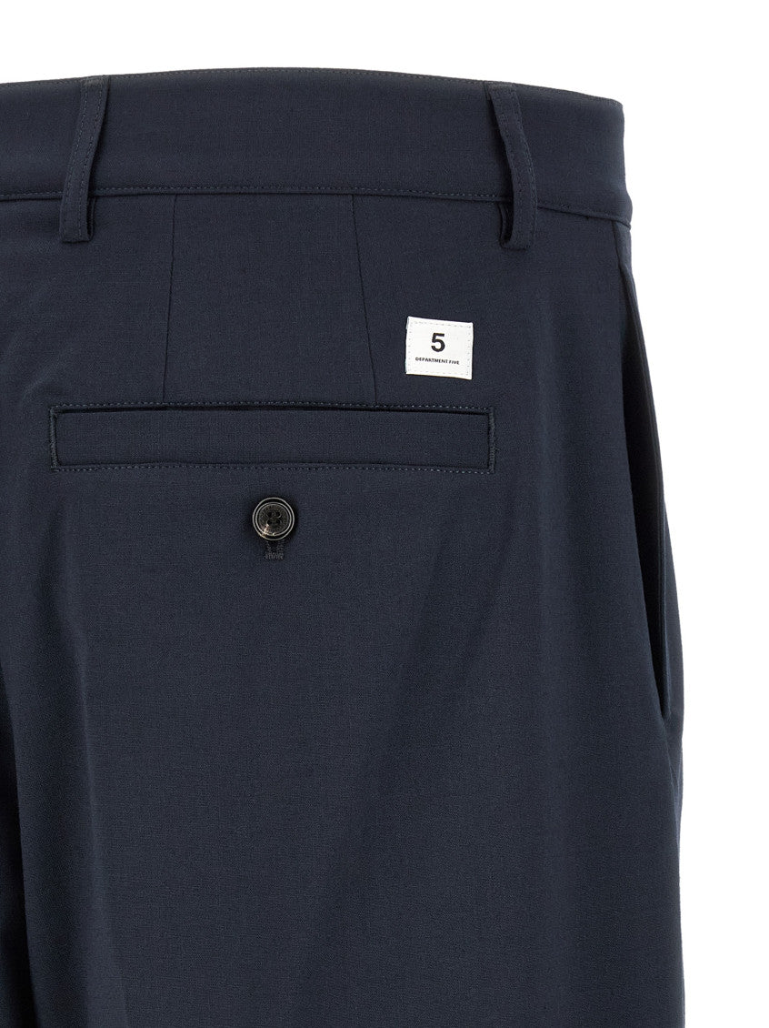 Dark Blue Loose Pleated Pants 4