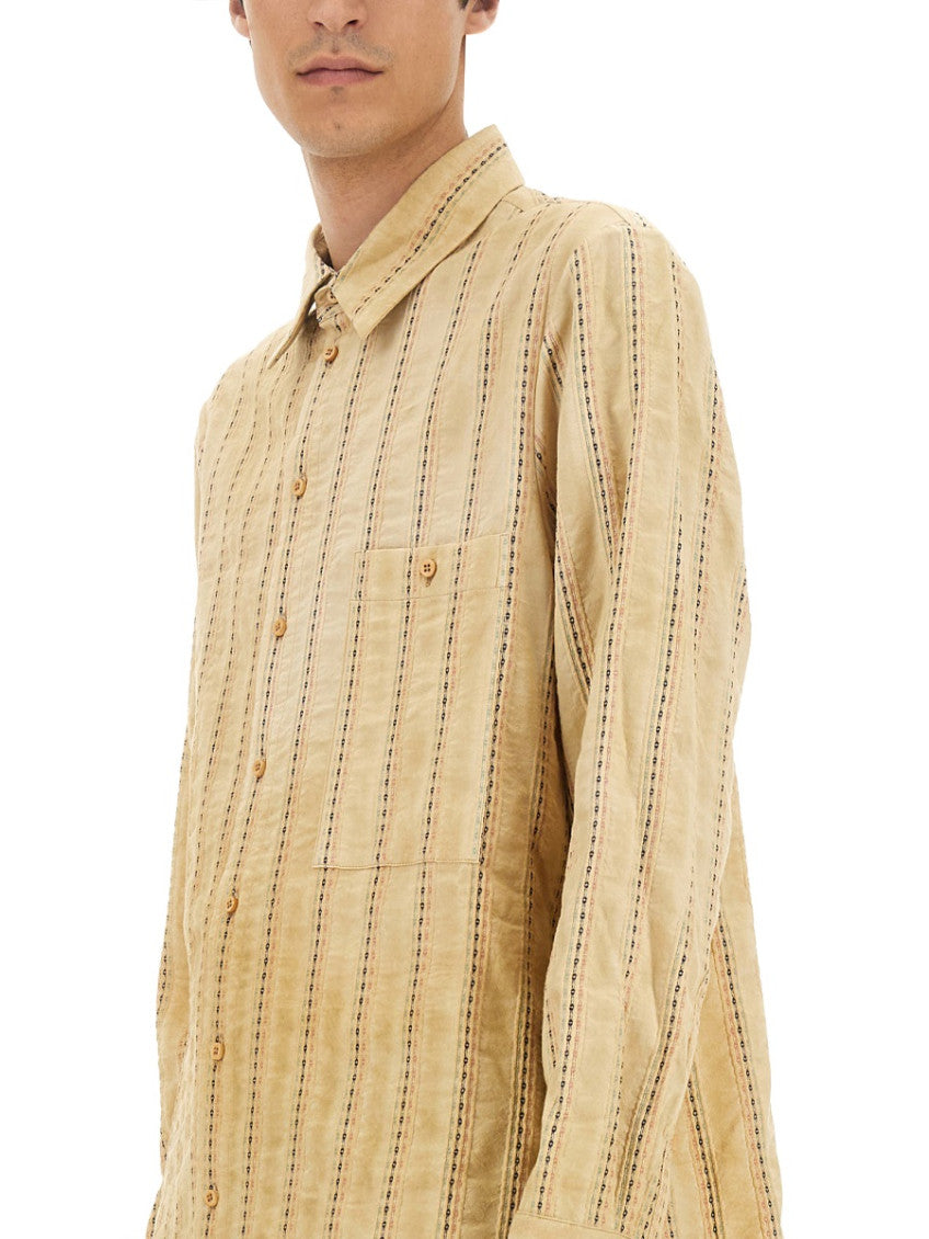 Beige Oversized Stripes Shirt 4