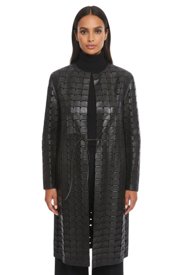 Black Round Neck Trench Coat 1