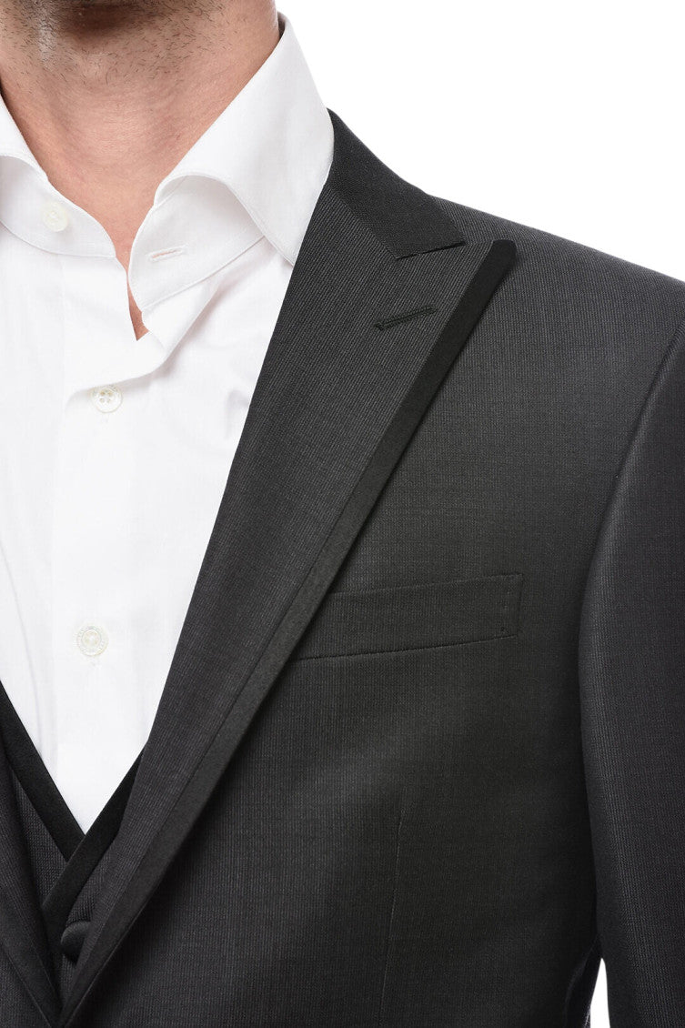 Dark Grey Peaked Lapel Suit 3