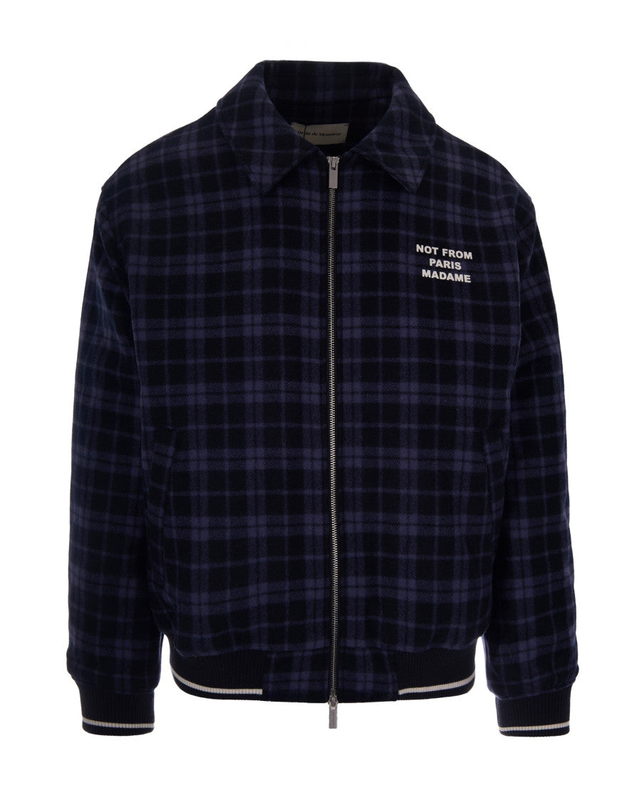 Navy Blue Zip Up Check Jacket 1