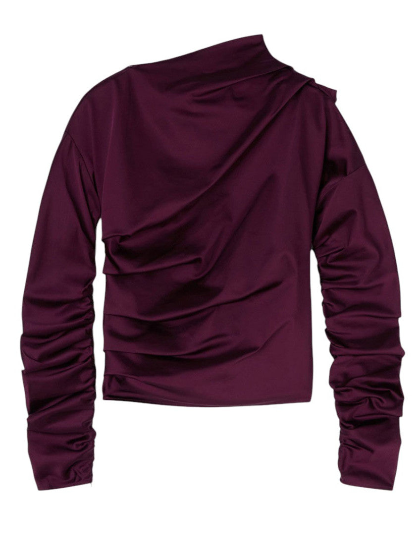 Brown Solid Mock Collar Top 1