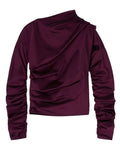 Brown Solid Mock Collar Top 1
