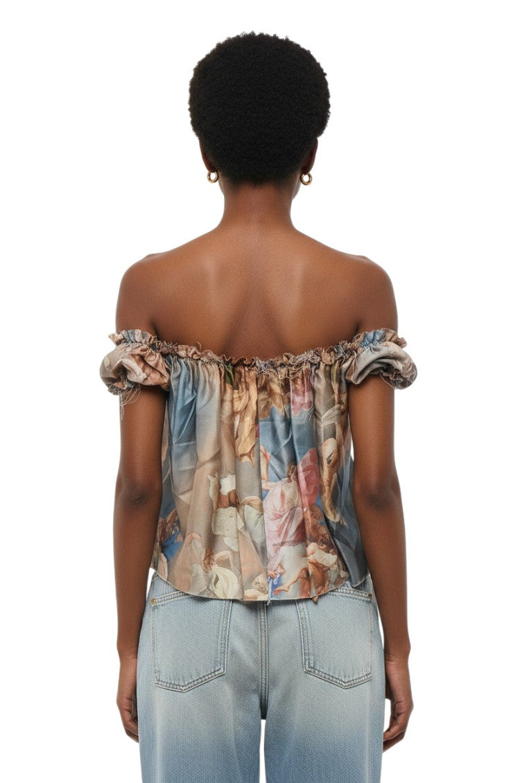 Multicolor Printed Off Shoulder Top 2