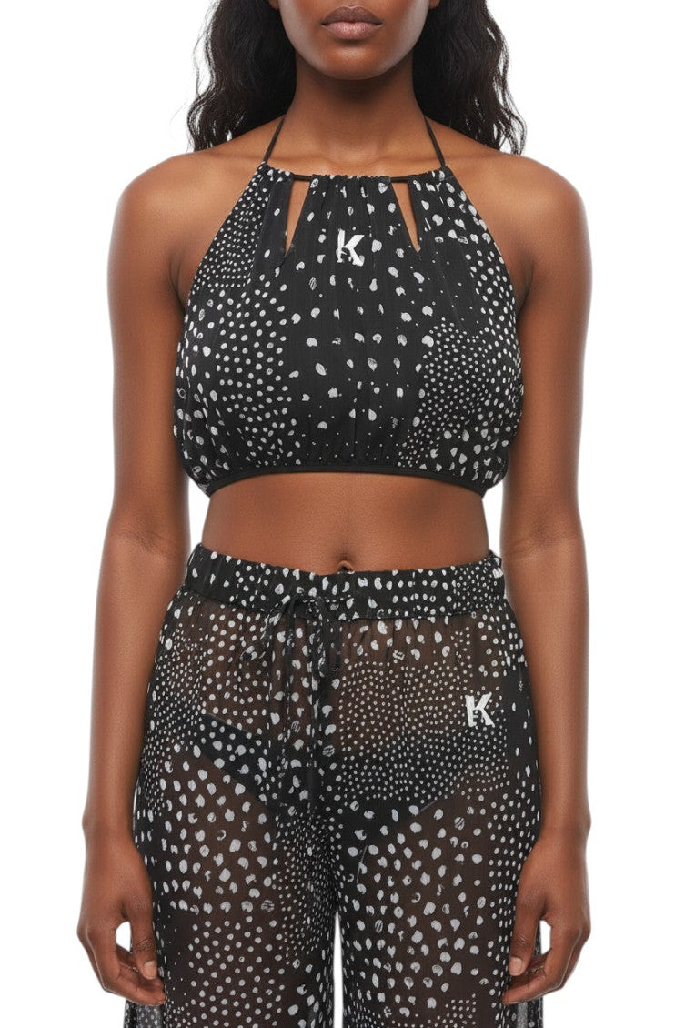 Black Printed Halter Neck Top 1