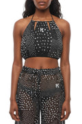 Black Printed Halter Neck Top 1