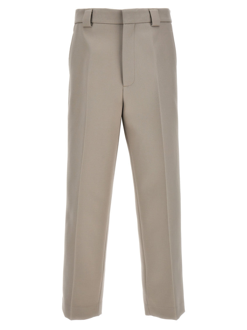 Grey Solid Flat Front Trousers 1