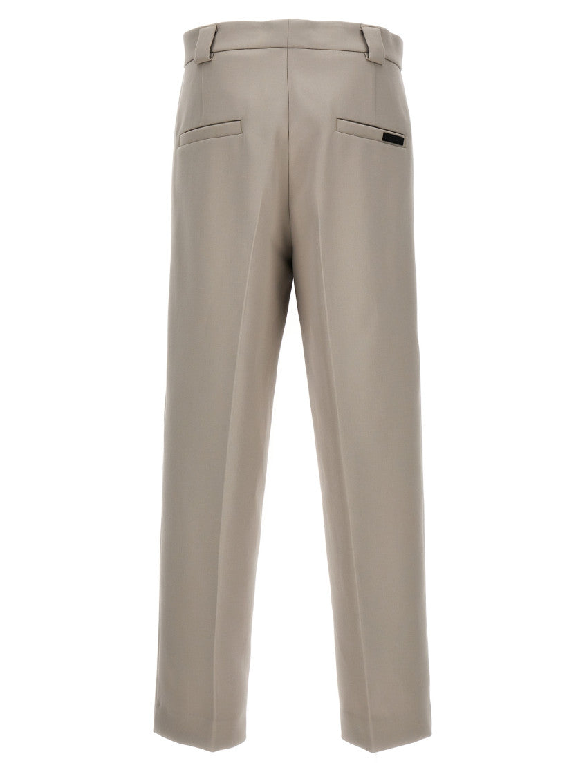 Grey Solid Flat Front Trousers 2