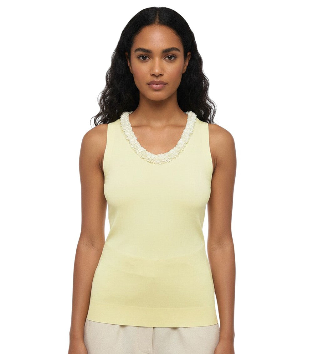 Yellow Embellished Round Neck Top 1