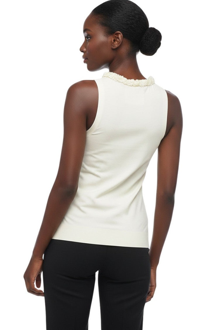 White Embellished Round Neck Top 2