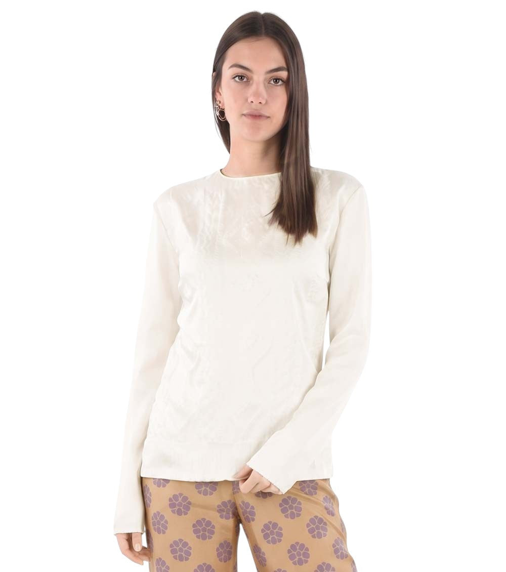 White Textured Crew Neck Top 1