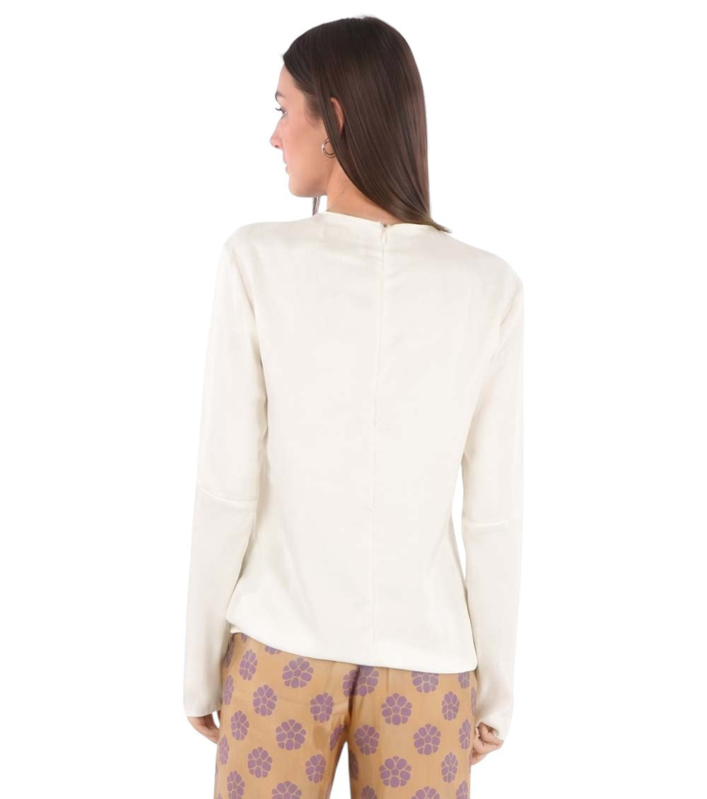 White Textured Crew Neck Top 2