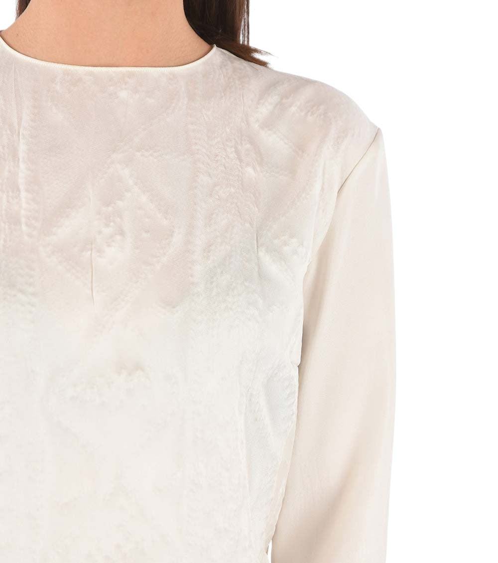 White Textured Crew Neck Top 3