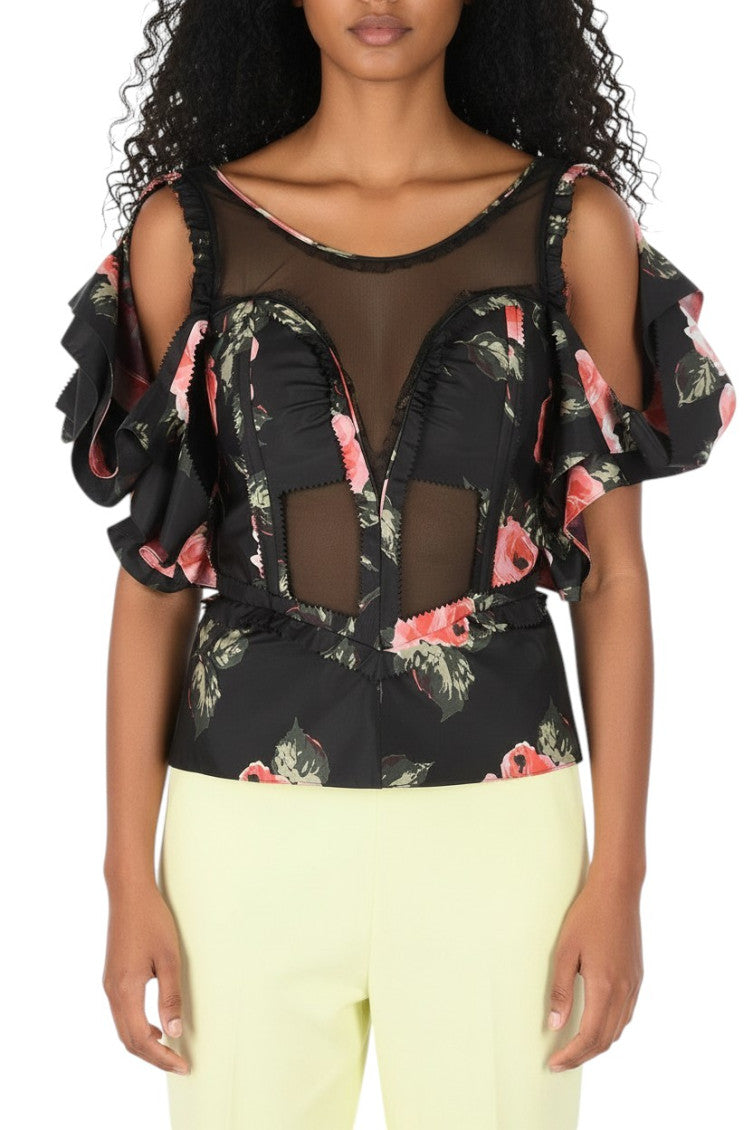 Black Floral Scoop Neck Top 1