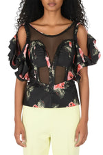 Black Floral Scoop Neck Top 1
