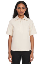 White Solid Shirt Collar Top 1