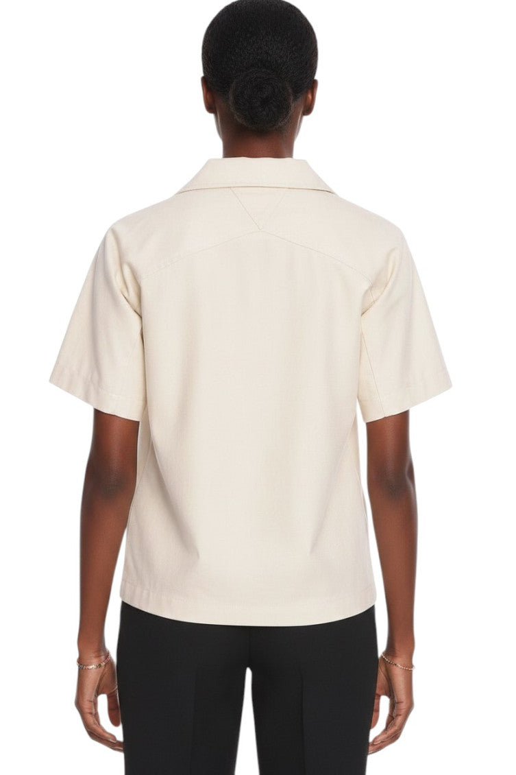 White Solid Shirt Collar Top 2