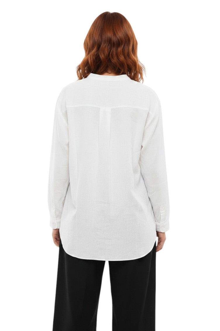 White Solid Mandarin Collar Top 2