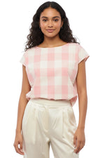 Pink Checks Round Neck Top 1