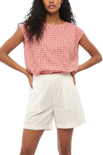 Red Checks Round Neck Top 1