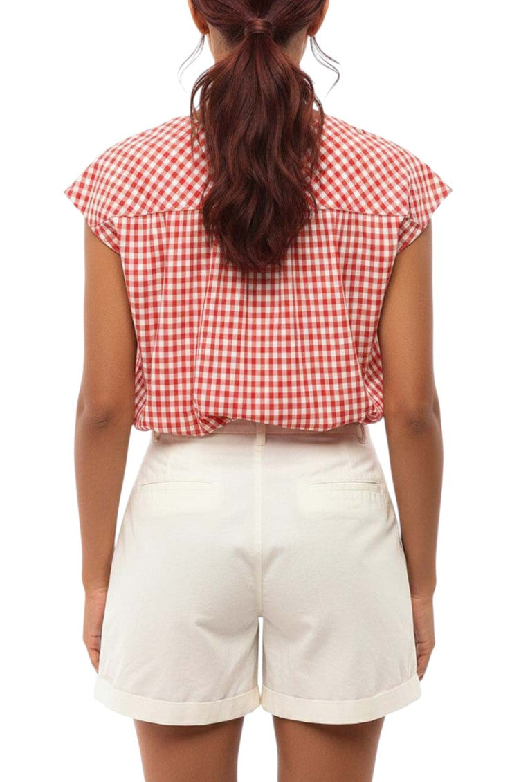 Red Checks Round Neck Top 2