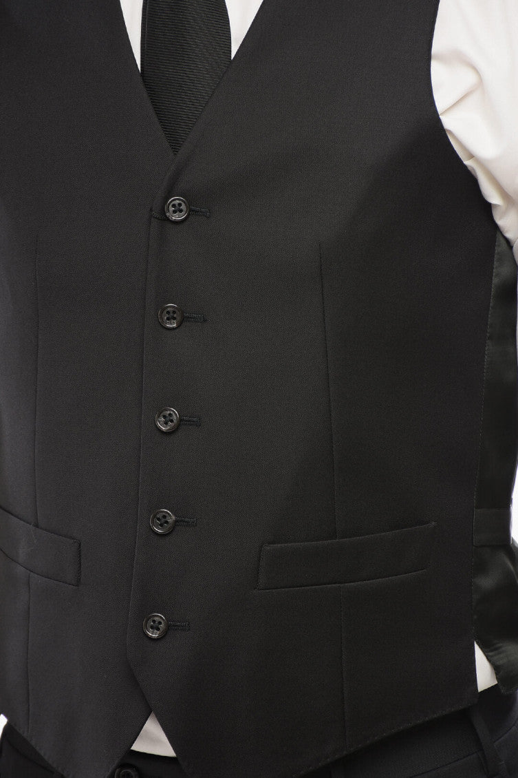 Black Button Front Waistcoat 3