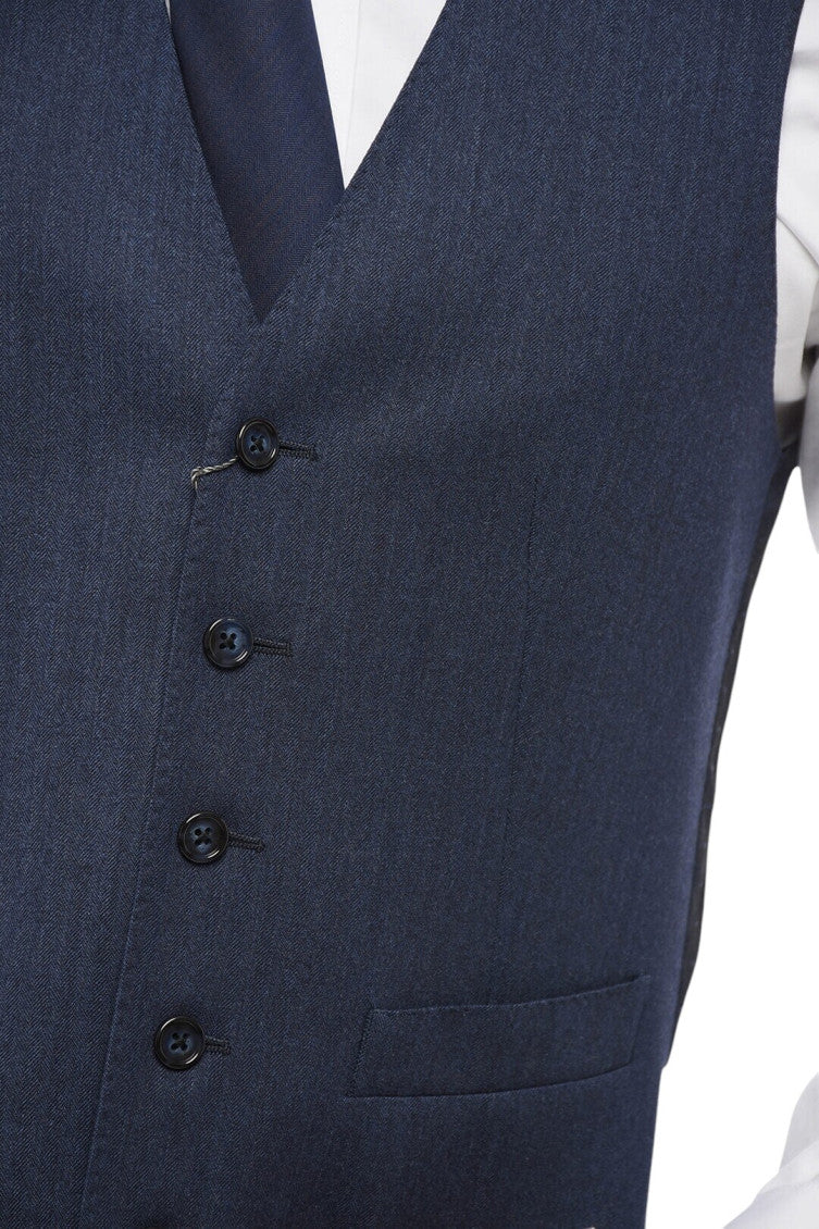 Blue Button Front Waistcoat 3