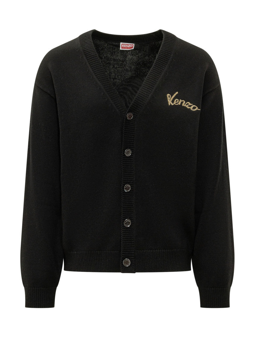Black Logo V Neck Cardigan 1