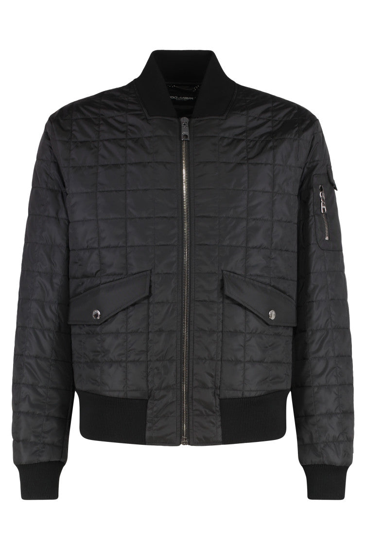 Black Quilted Band Collar Jacket 1