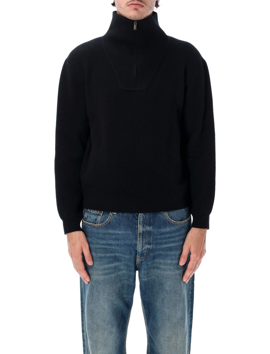 Black Knitted Half Zip Sweater 1