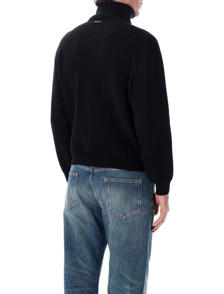 Black Knitted Half Zip Sweater 2