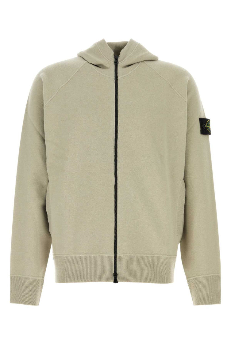 Beige Solid Zip Up Hoodie 1