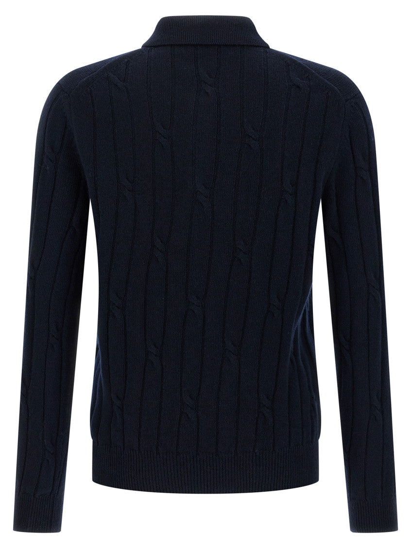 Navy Blue Braided Wool Polo Shirt 2