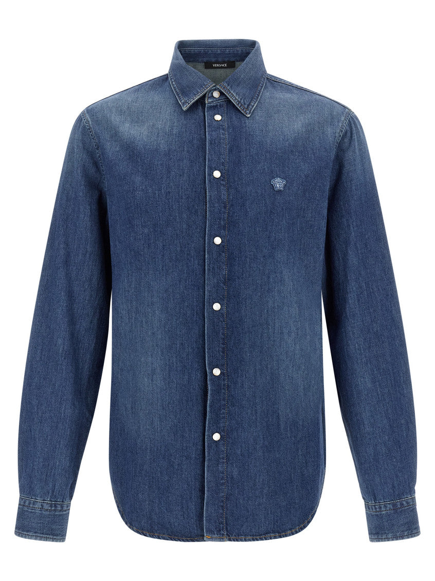 Blue 'Medusa' patch shirt 1
