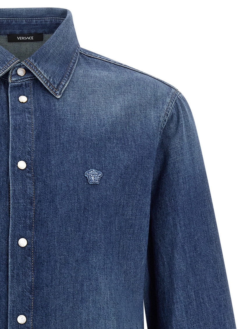 Blue 'Medusa' patch shirt 3