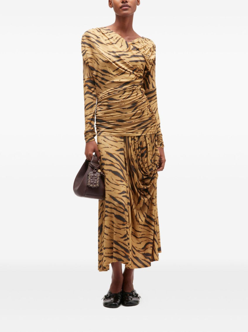 Khaki Tiger Print Ruched Dress 2