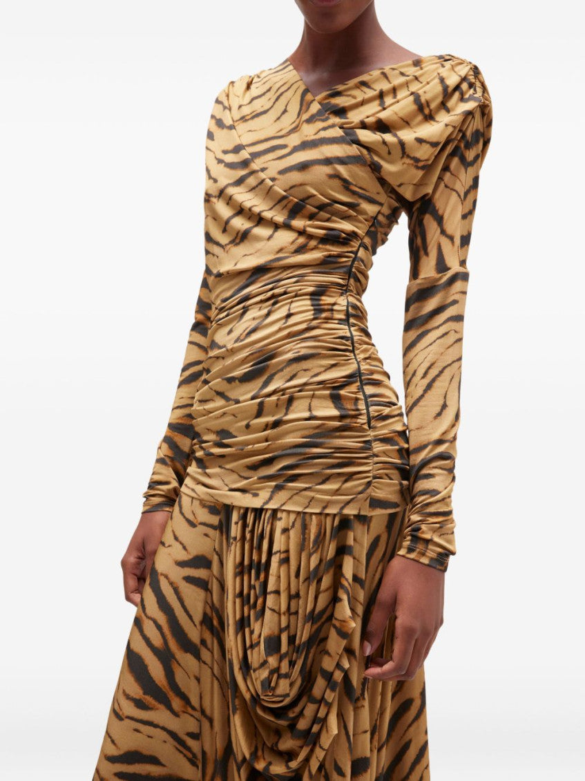 Khaki Tiger Print Ruched Dress 3