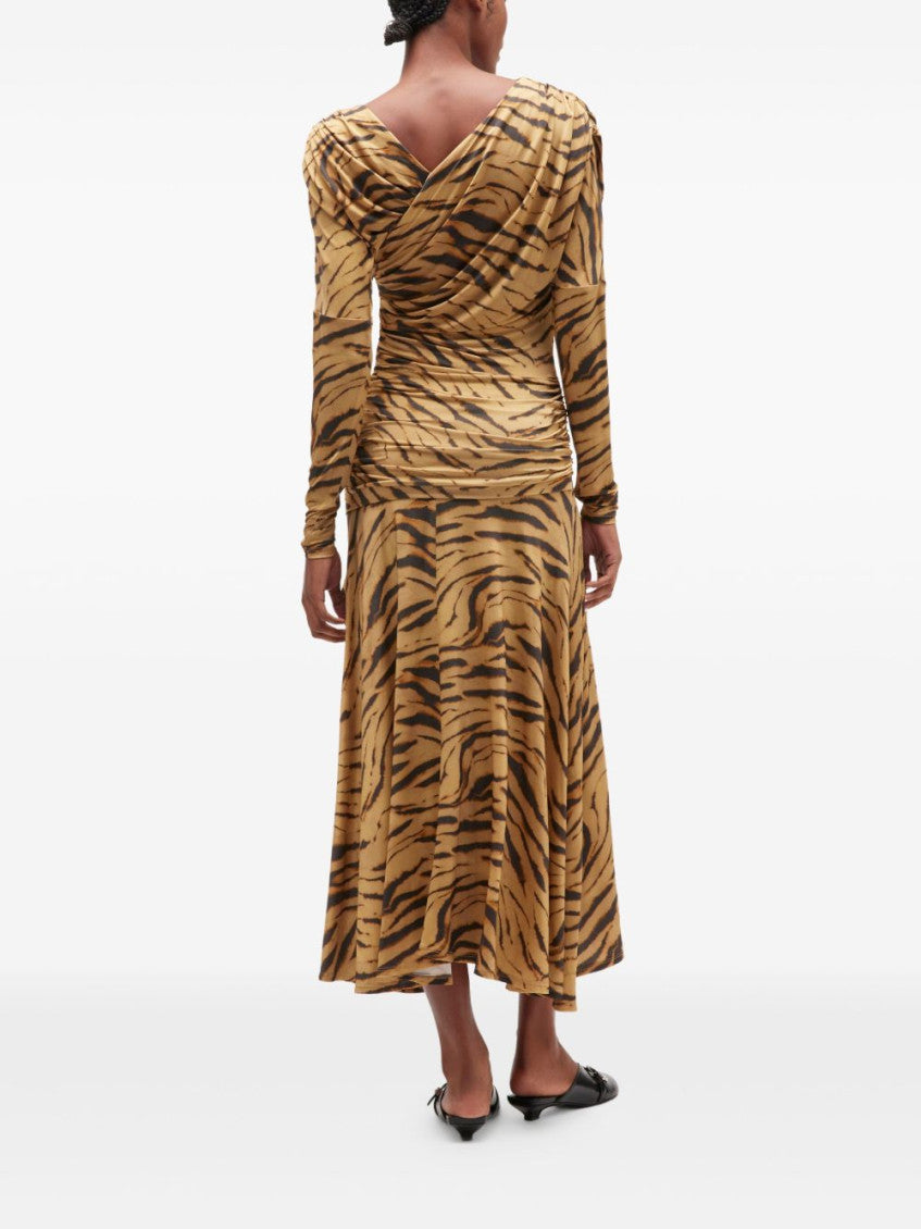 Khaki Tiger Print Ruched Dress 4