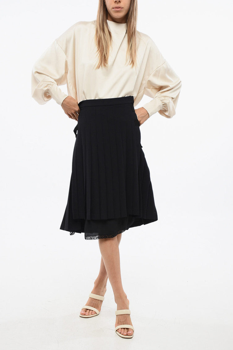 Black Pleated Knee Length Skirt 4