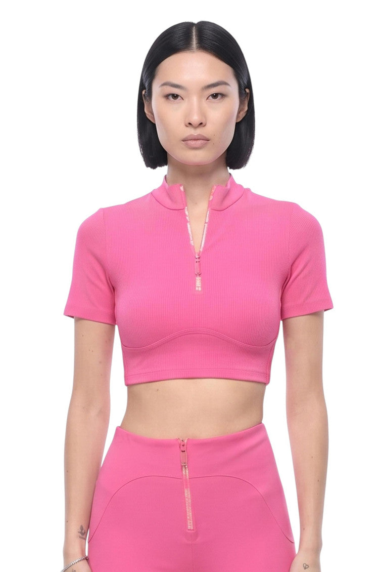 Pink Mock Collar T-Shirt 1