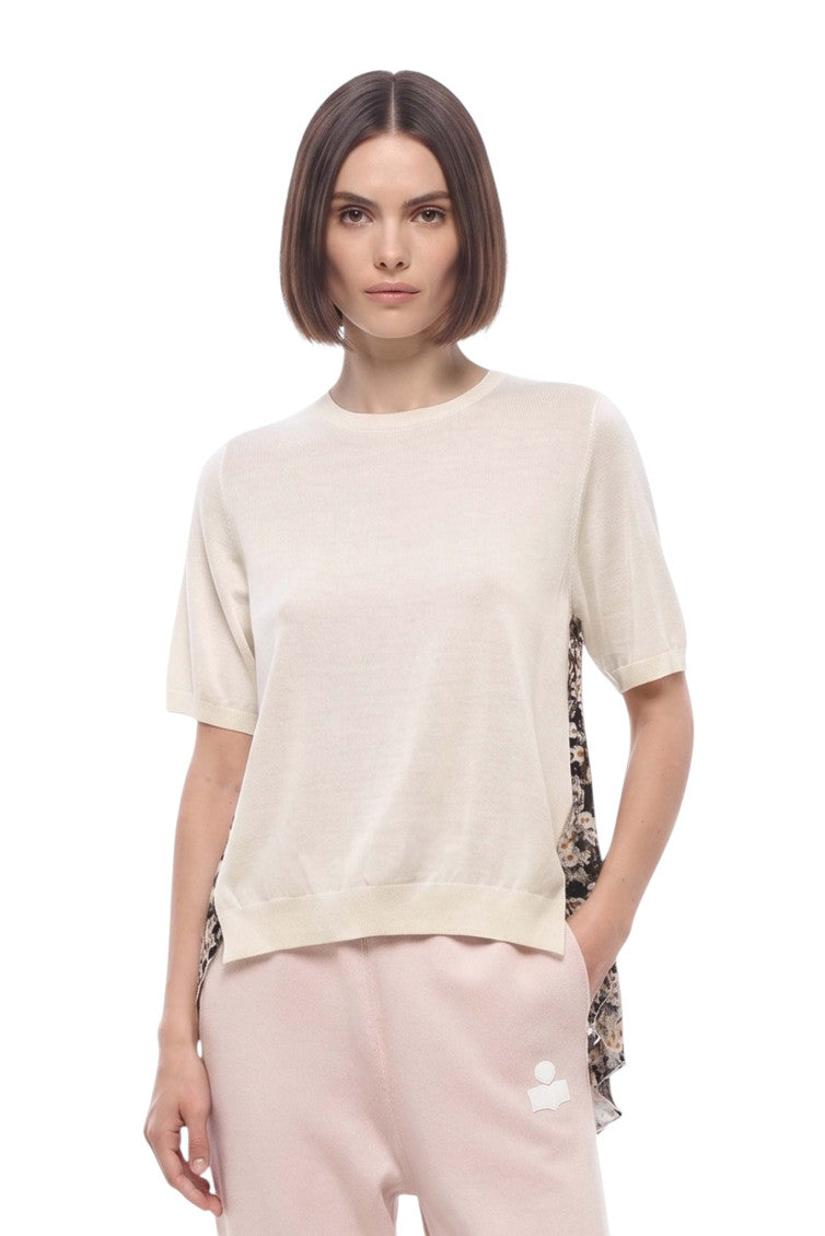 Off White Floral Crew Neck Top 1