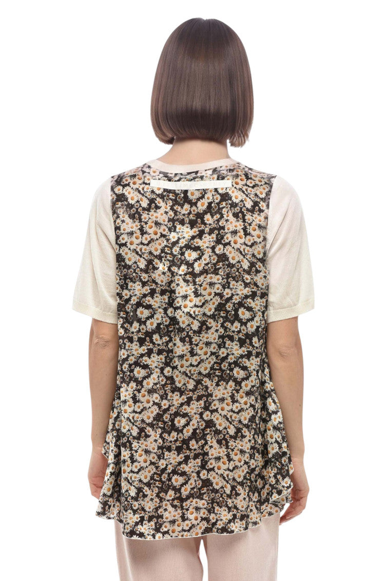 Off White Floral Crew Neck Top 2