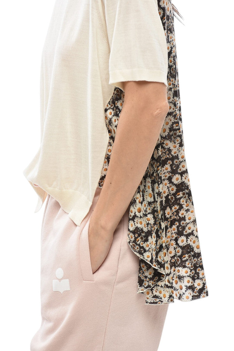 Off White Floral Crew Neck Top 3