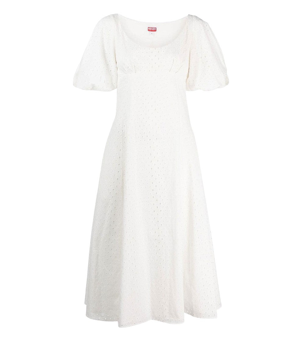 White Embroidered Scoop Neck Midi Dress 1