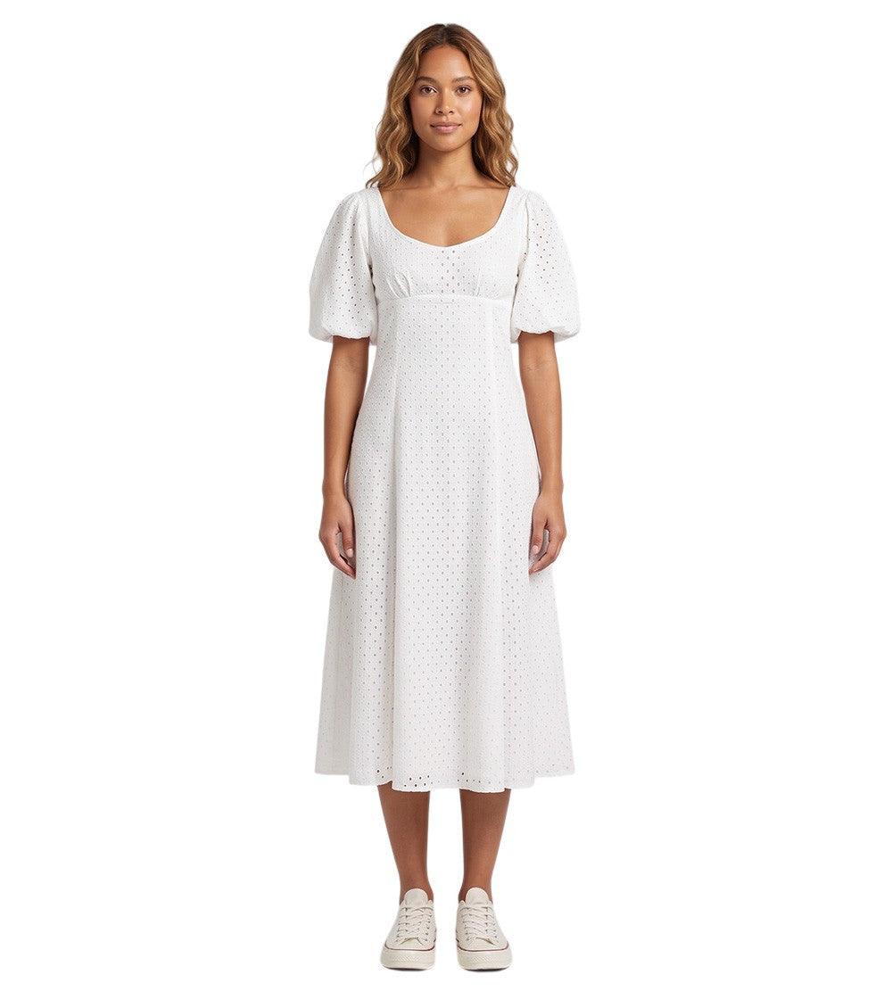 White Embroidered Scoop Neck Midi Dress 2
