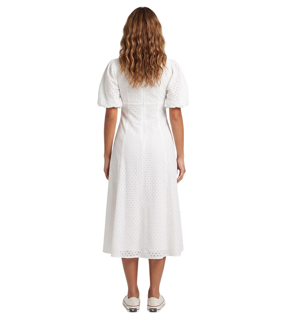 White Embroidered Scoop Neck Midi Dress 3