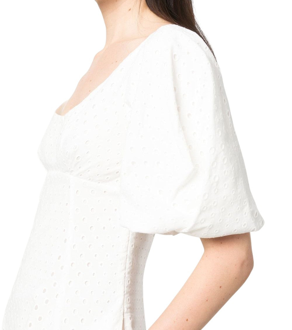 White Embroidered Scoop Neck Midi Dress 4